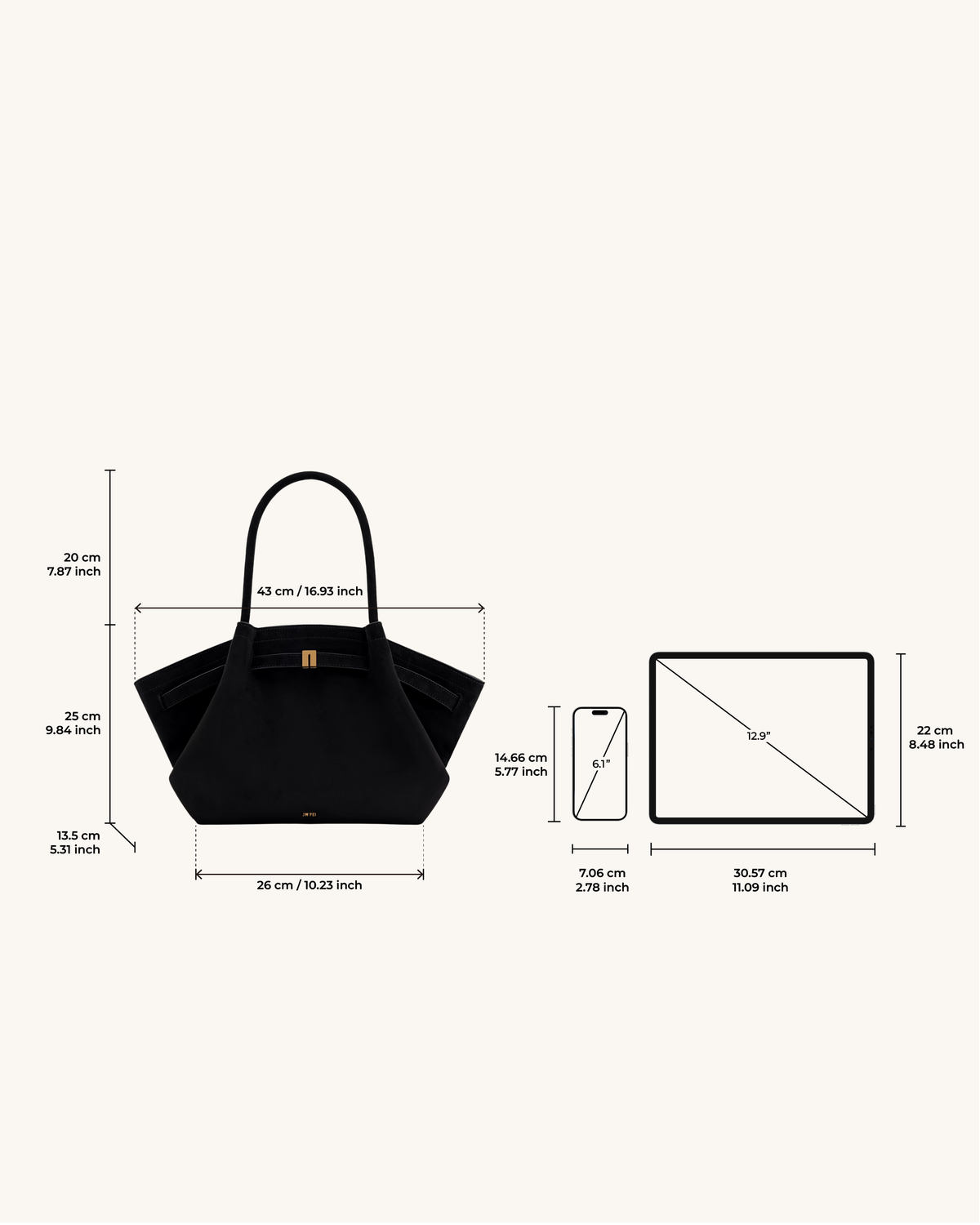 Hana Medium Faux Suede Tote Bag - Black mysite
