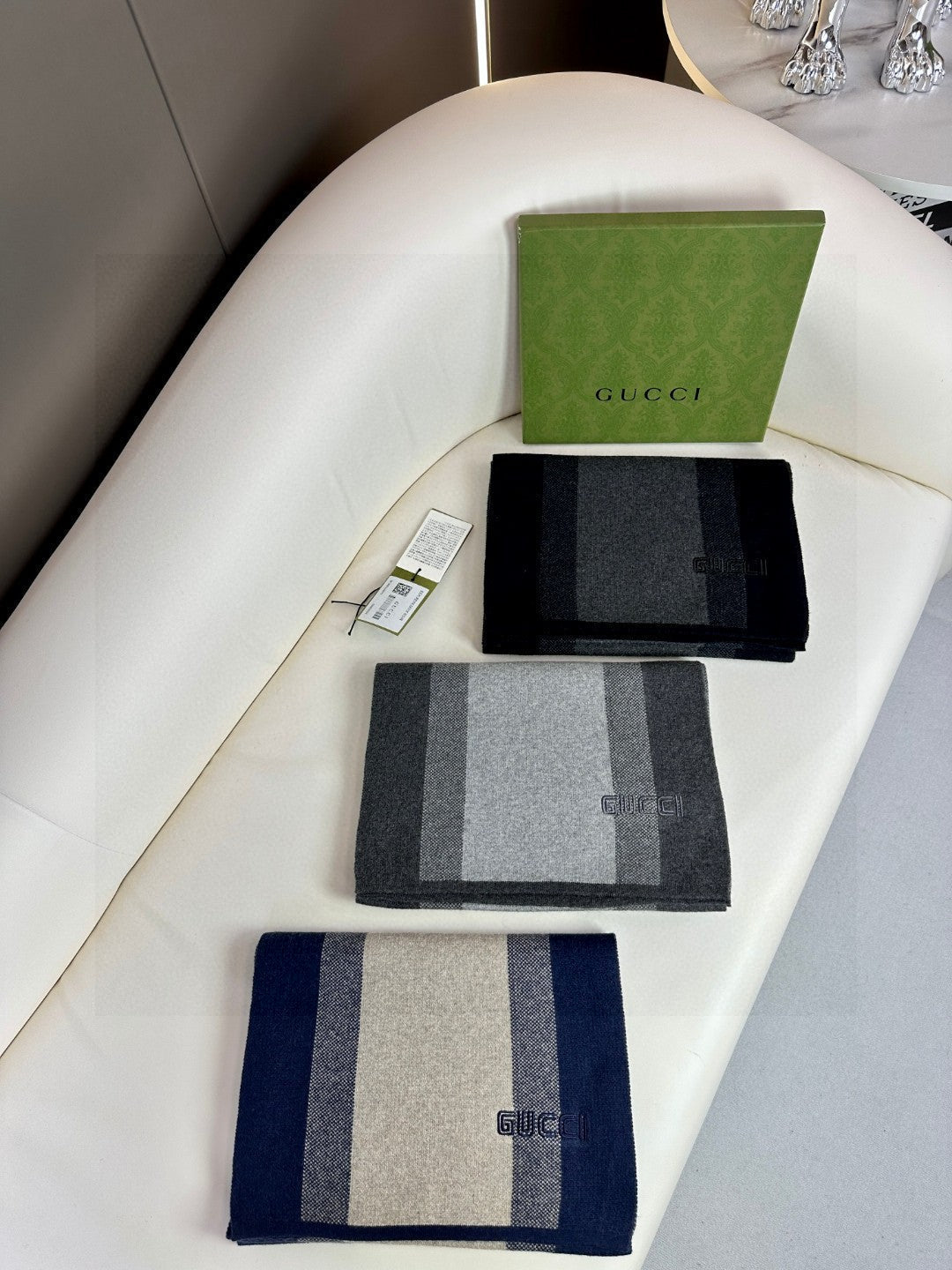 SCARF 180 CM IN NAVY BLUE MIX BEIGE CASHMERE 398448 mysite