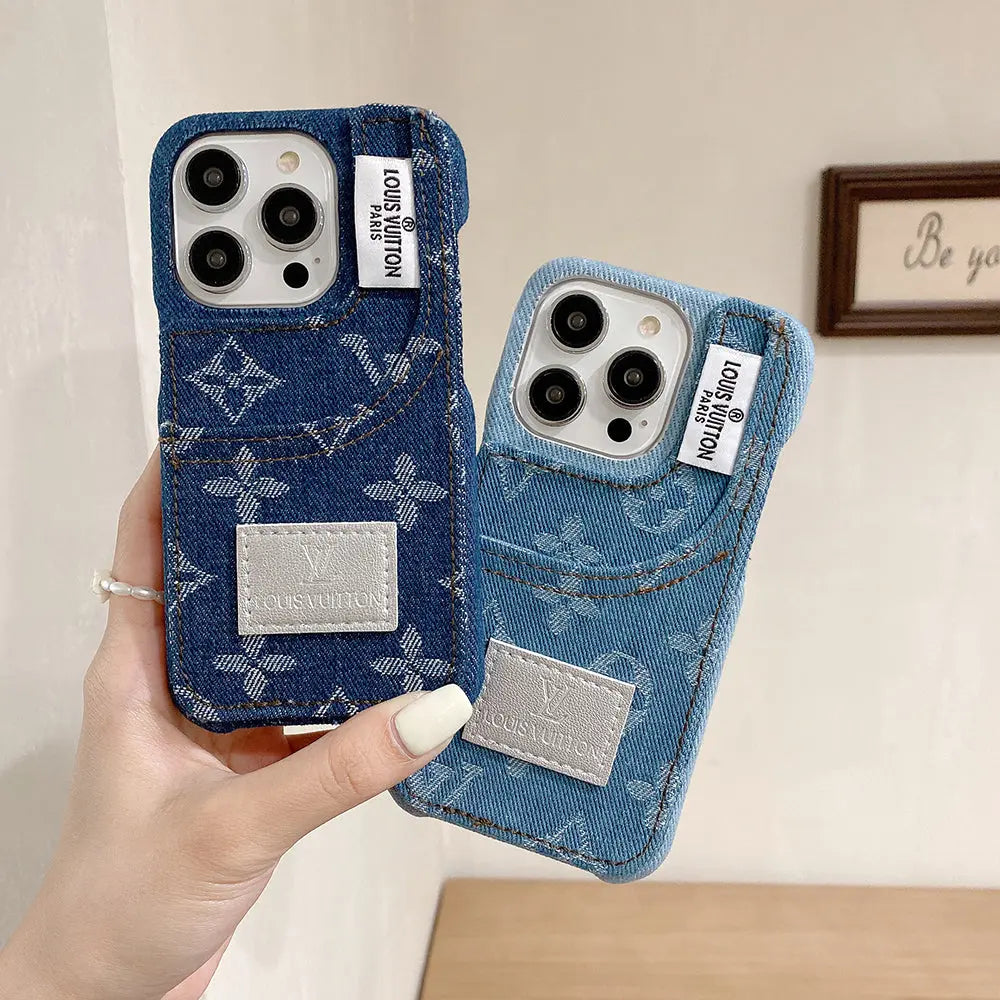 Denim Fabric iPhone Case with Built-in Card Holder-s2 mysite