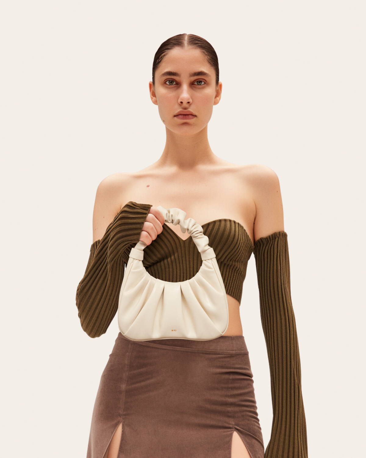 Gabbi Ruched Hobo Handbag - Ivory mysite