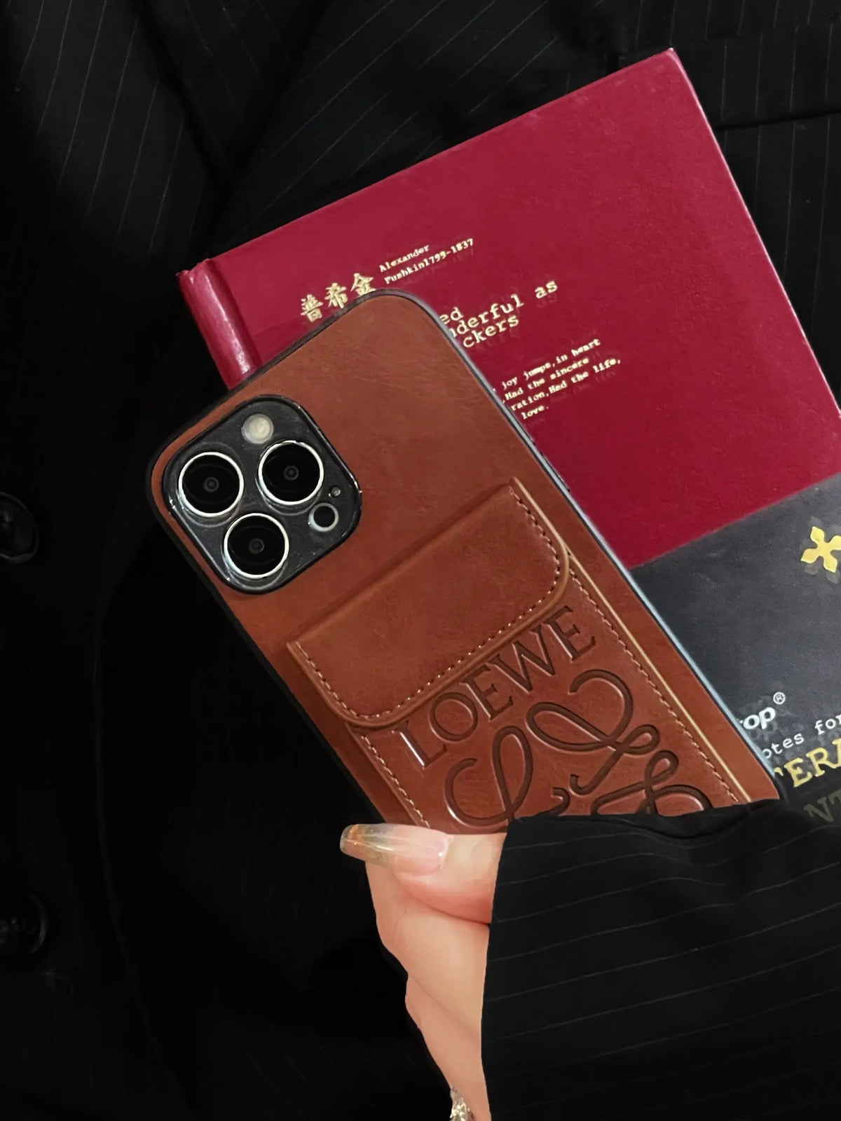 Luxury iPhone Case With Card Holder Brown-LZP241448-s2 mysite