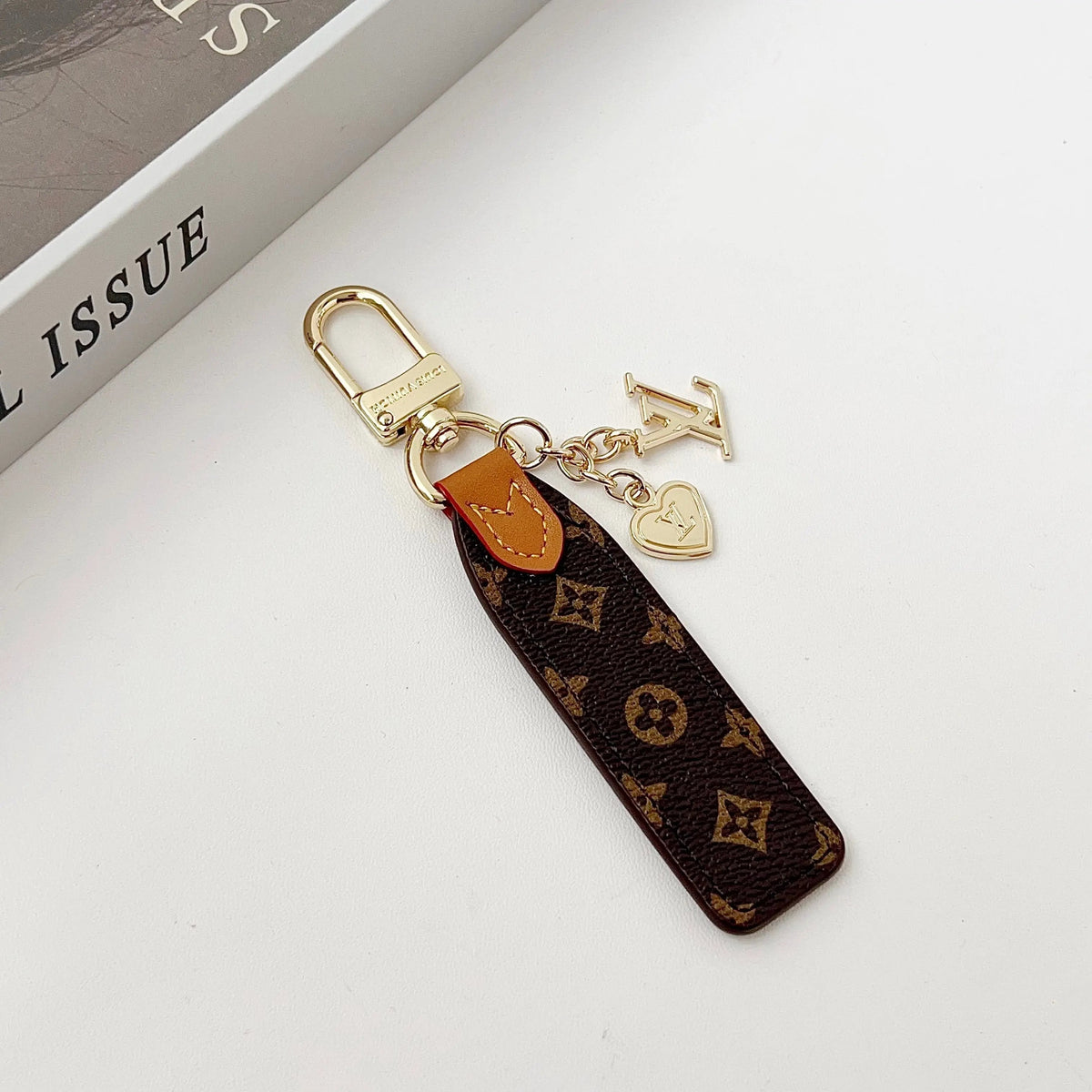 Luxury Leather Keychain Charm with Gold Accents-s2 mysite