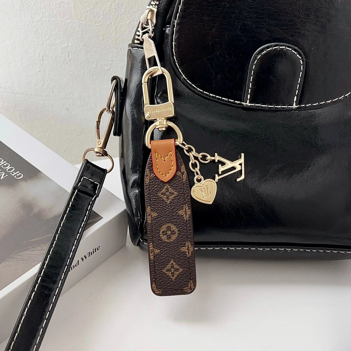 Luxury Leather Keychain Charm with Gold Accents-s2 mysite