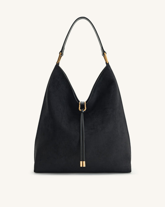 Aria Faux Suede Shoulder Bag - Black mysite