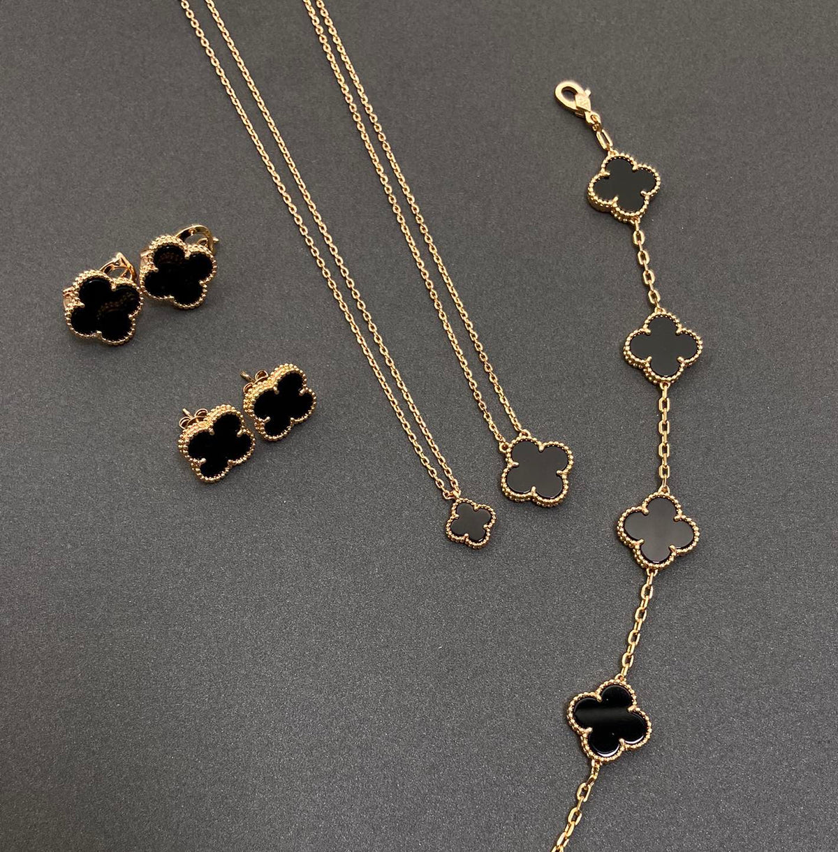 Vintage Leaves Black Bracelet & Earrings & Necklace 7 Set (Gold) mysite