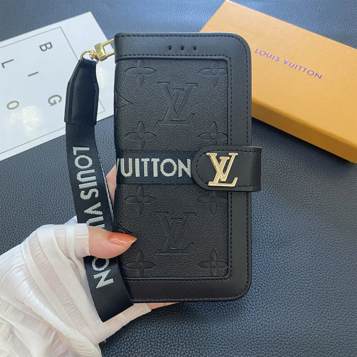 Premium Genuine Leather Monogram Canvas Wallet Card Holder Case Samsung Galaxy-1 mysite