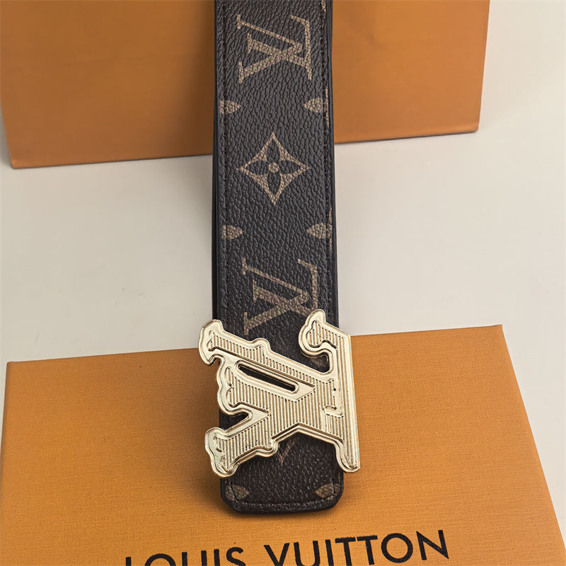 Horizontal Textured Buckle Belt (Brown Pattern) mysite