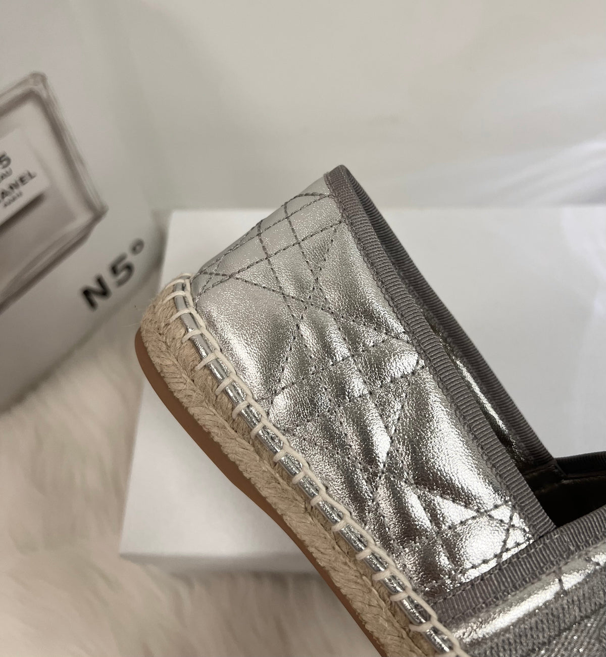 GRANVILLE ESPADRILLE SILVER QUILTED CANNAGE CALFSKIN mysite