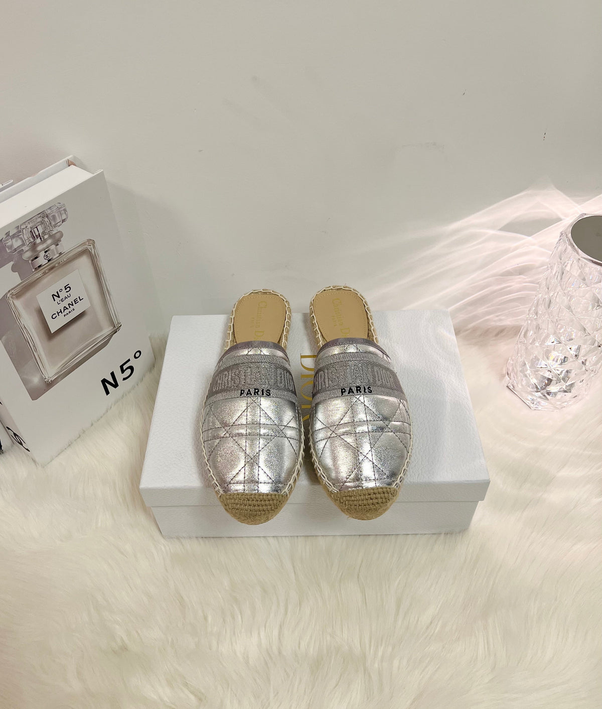 GRANVILLE ESPADRILLE MULE SILVER QUILTED CANNAGE CALFSKIN mysite