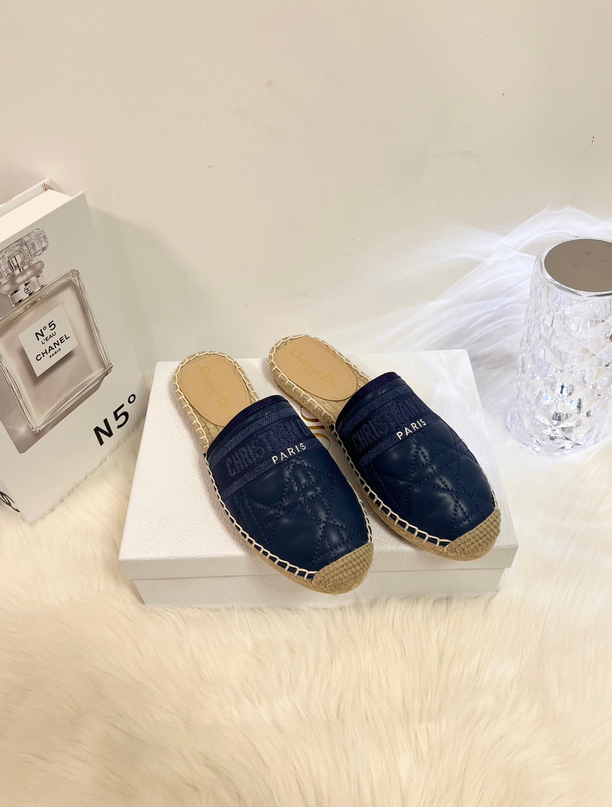 GRANVILLE ESPADRILLE MULE NAVY BLUE QUILTED CANNAGE CALFSKIN mysite