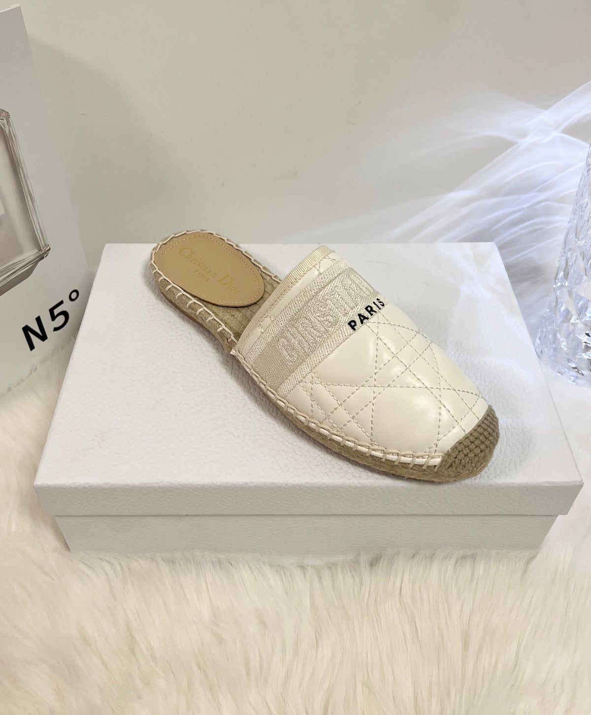GRANVILLE ESPADRILLE MULE WHITE QUILTED CANNAGE CALFSKIN mysite