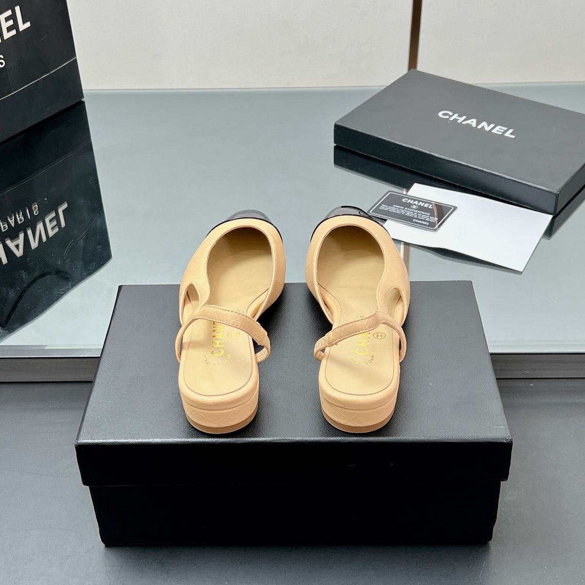 CC SLINGBACK 25S 25 MM IN BEIGE LAMBSKIN AND BLACK GLOSSY LEATHER WITH CHECK PATTERN mysite