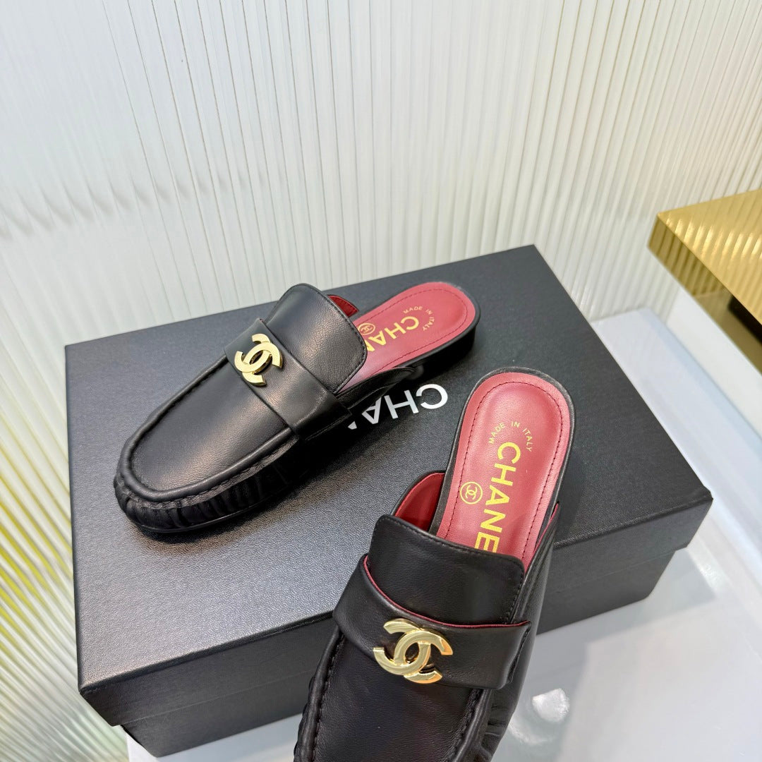 CHANEL 26S LOAFER MULES IN BLACK CALFSKIN WITH CC LOGO mysite