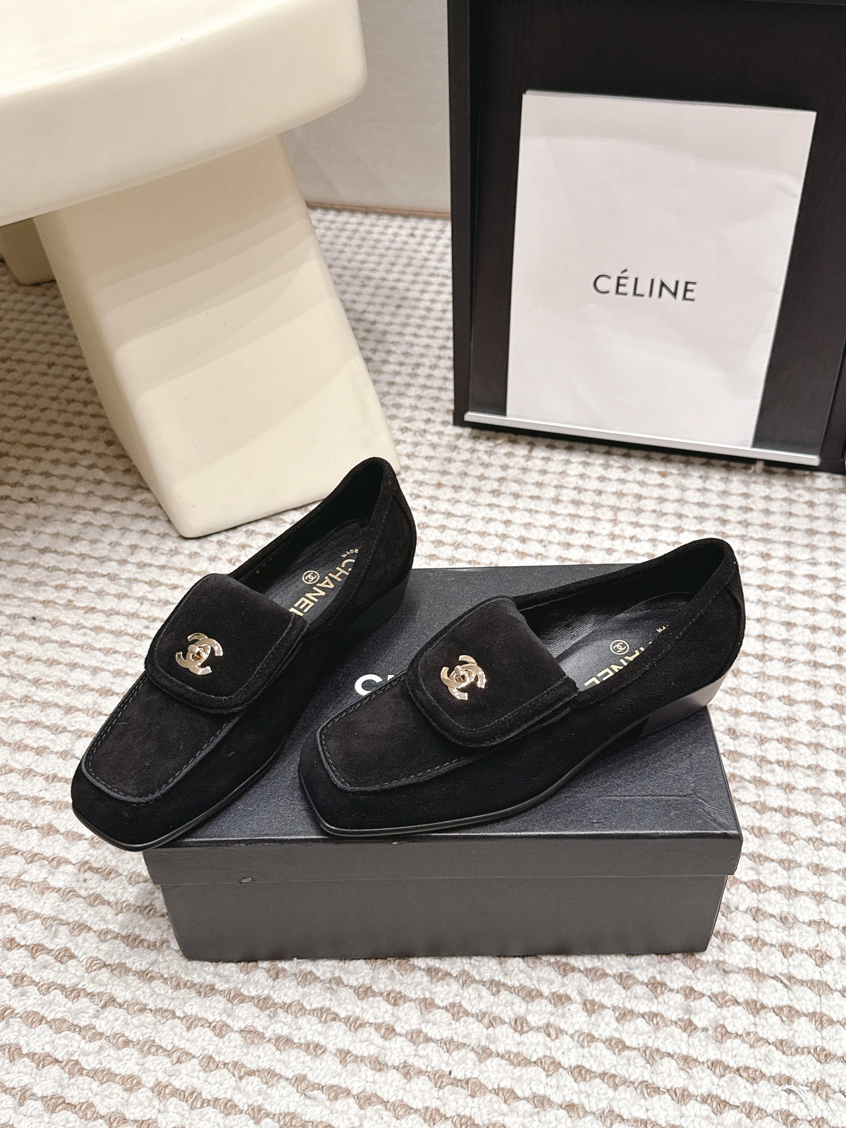 26S LOAFERS IN BLACK SUEDE WITH GOLD-TONE CC LOGO mysite