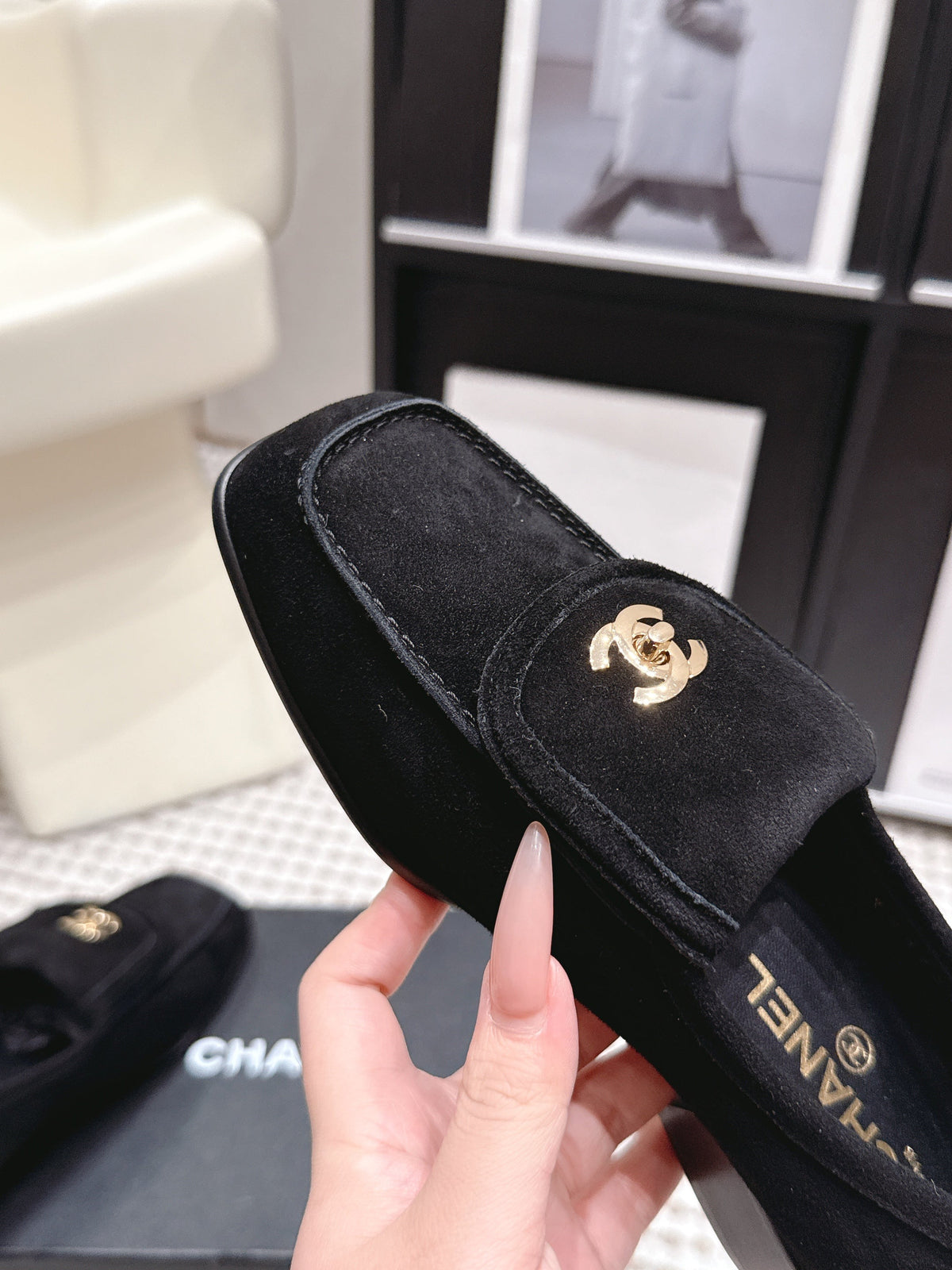 26S LOAFERS IN BLACK SUEDE WITH GOLD-TONE CC LOGO mysite