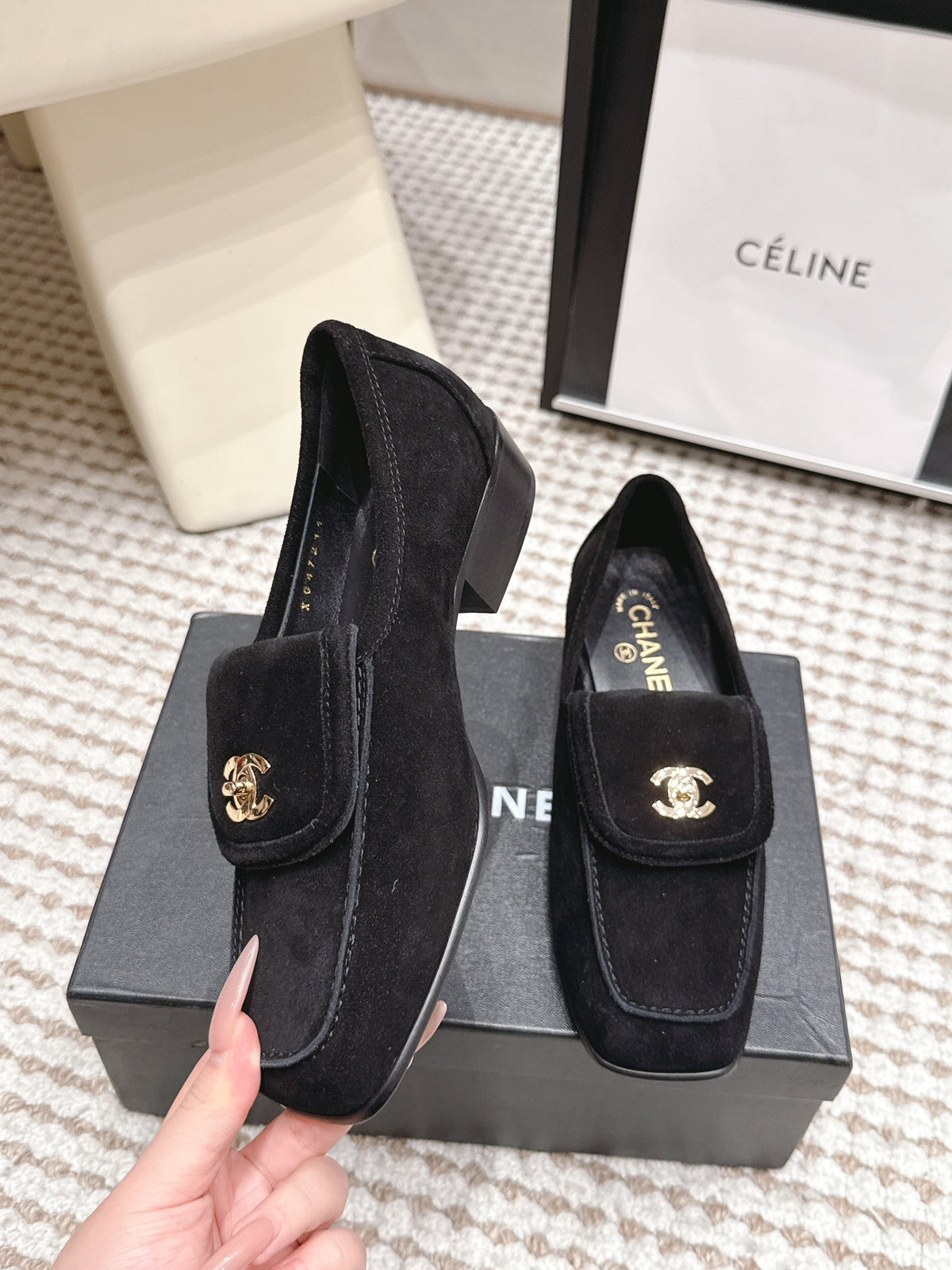 26S LOAFERS IN BLACK SUEDE WITH GOLD-TONE CC LOGO mysite