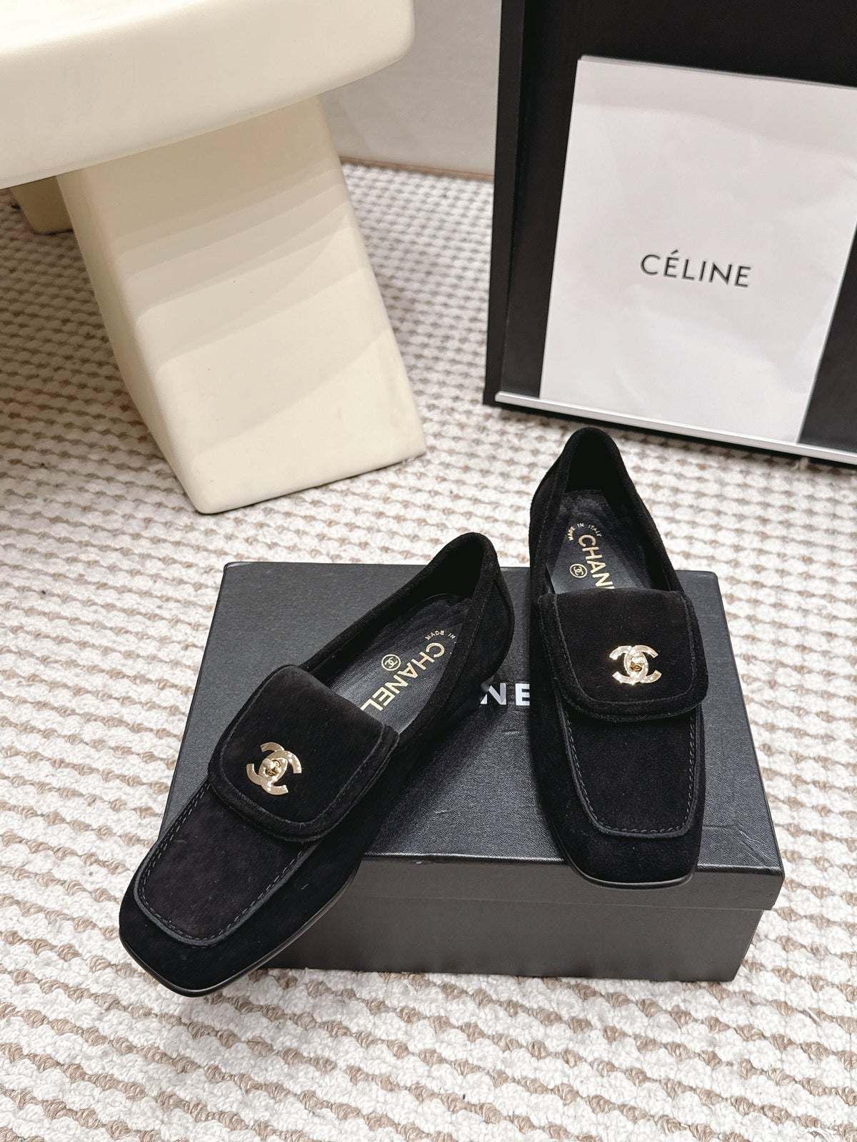 26S LOAFERS IN BLACK SUEDE WITH GOLD-TONE CC LOGO mysite