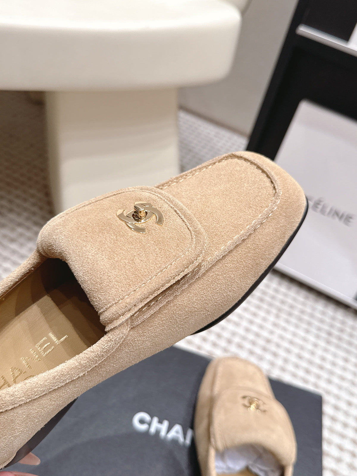 26S LOAFERS IN BEIGE SUEDE WITH GOLD-TONE CC LOGO mysite