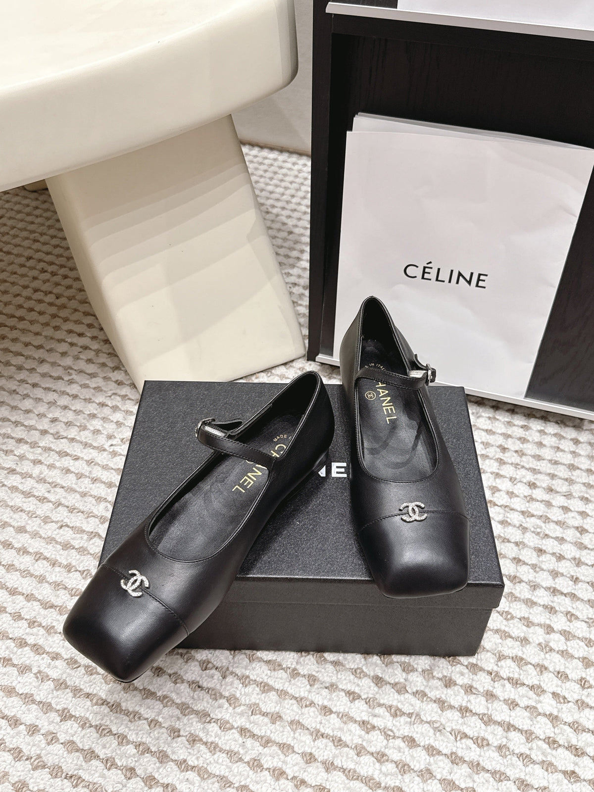 26S SQUARE TOE MARY JANE FLATS IN BLACK CALFSKIN mysite