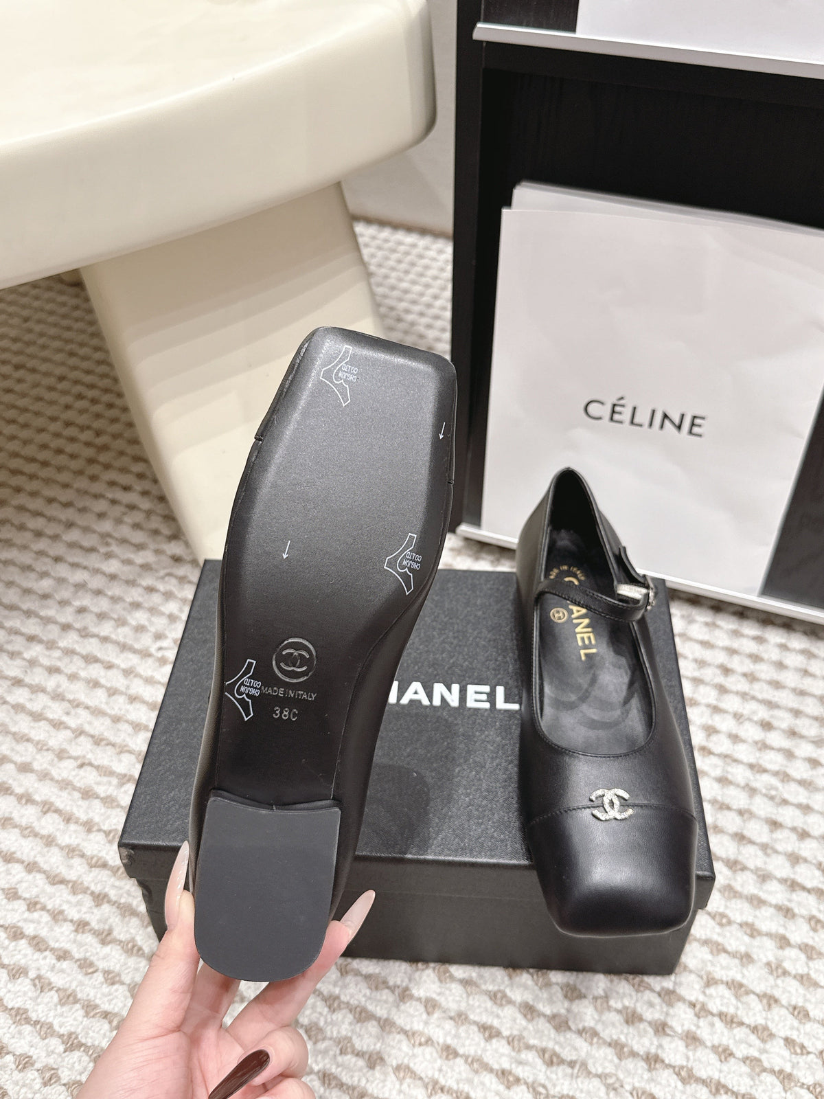 26S SQUARE TOE MARY JANE FLATS IN BLACK CALFSKIN mysite