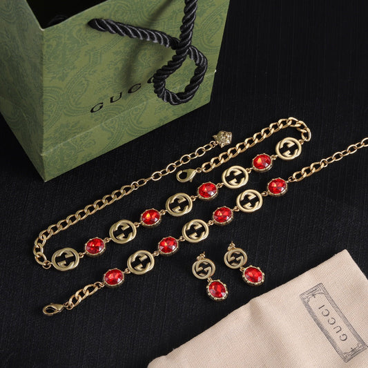 Good Fancy Design Bracelet & Earrings & Necklace(Red) mysite