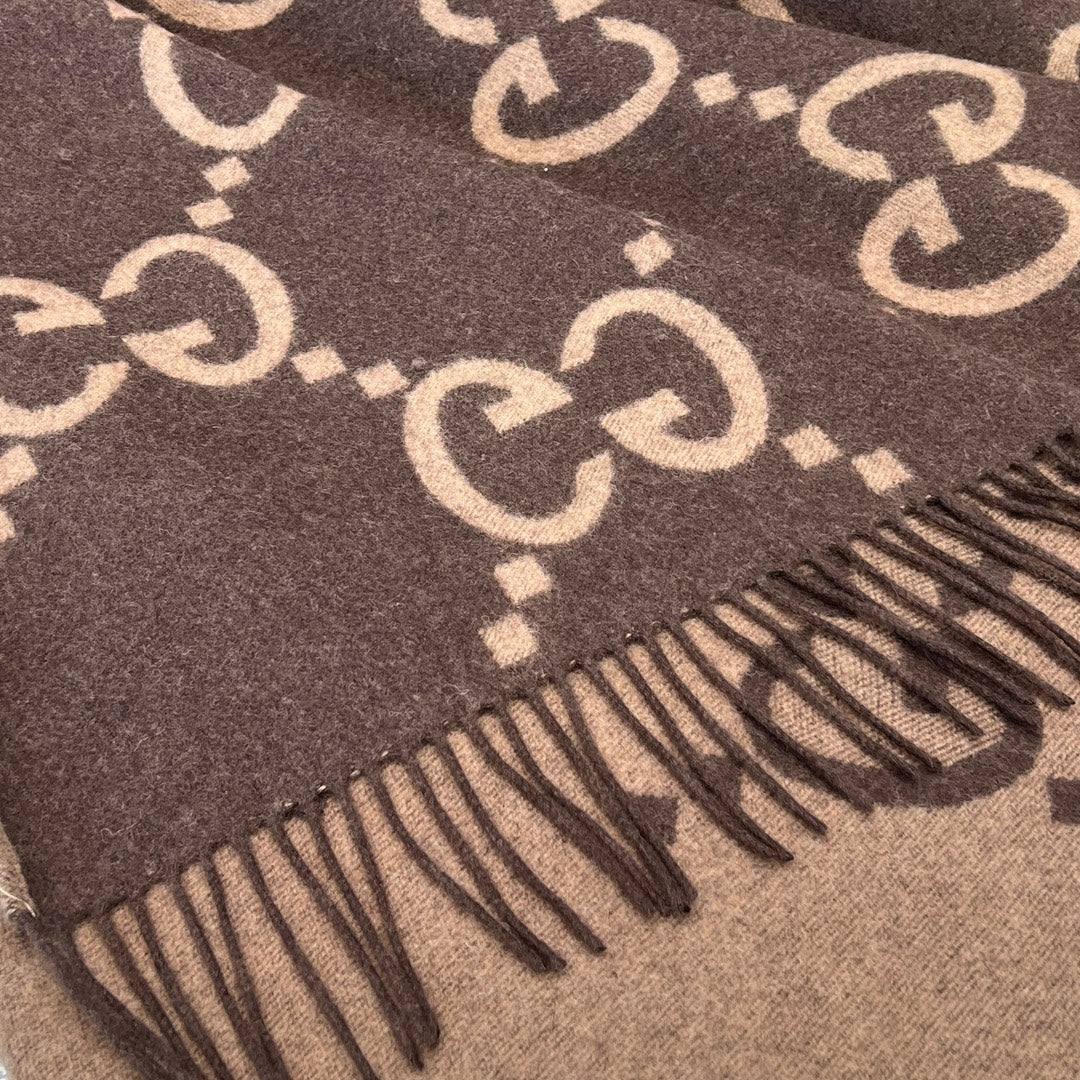 PONCHO 200 CM IN CHOCOLATE BROWN MONOGRAM CASHMERE 405021 mysite