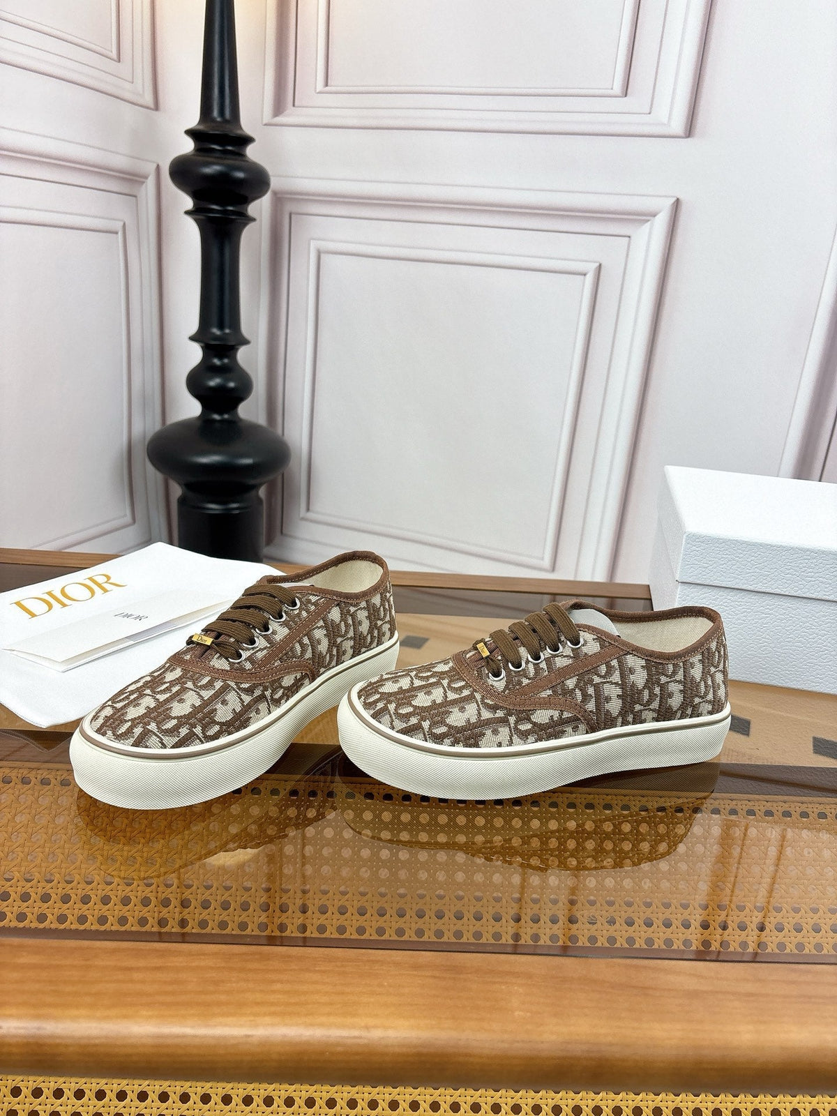 26S LOW TOP SNEAKERS IN BROWN OBLIQUE CANVAS WITH RUBBER SOLE mysite