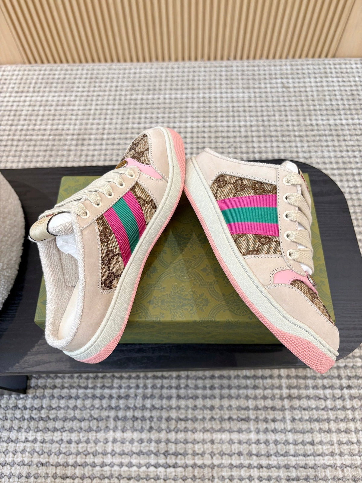 GUCCI 26S BACKLESS SNEAKERS IN BROWN CANVAS AND BEIGE LEATHER mysite