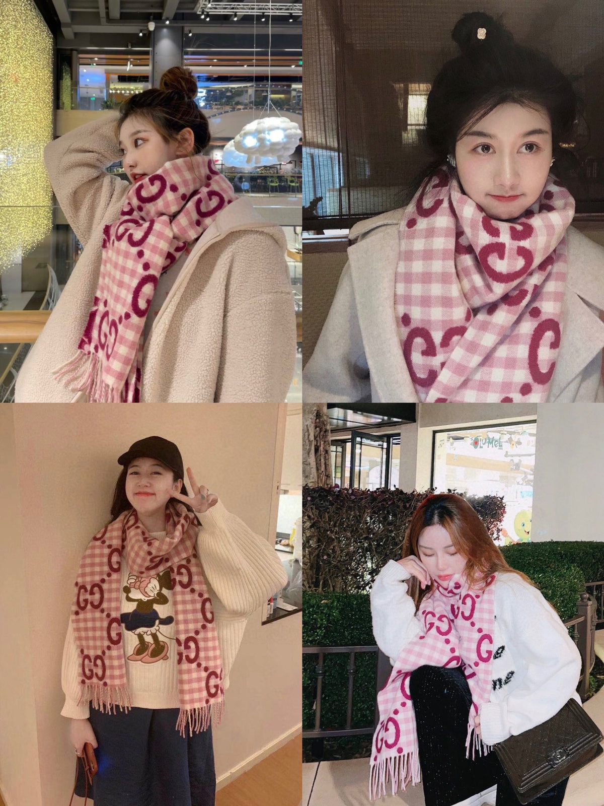 SCARF 220 CM IN BRIGHT PINK MIX WHITE WOOL 401164 mysite