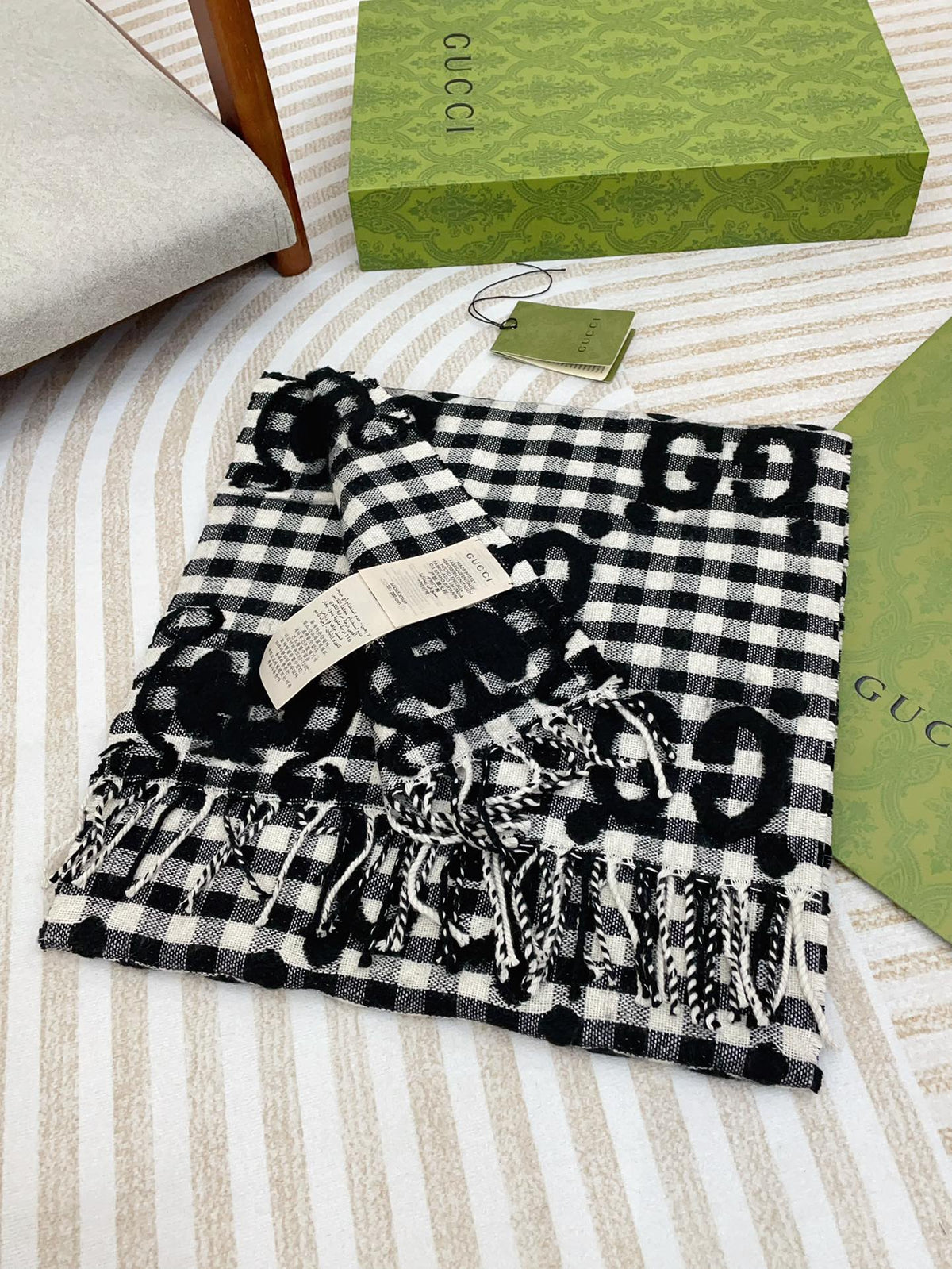 SCARF 220 CM IN BLACK MIX WHITE WOOL 401165 mysite