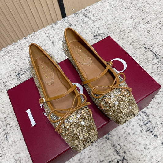 GUCCI 26S BALLET FLATS IN DARK BEIGE CANVAS WITH CRYSTALS mysite
