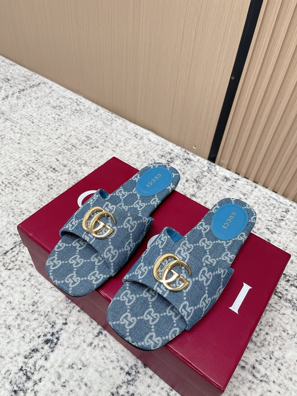 26S SLIDE SANDAL IN BLUE DENIM mysite