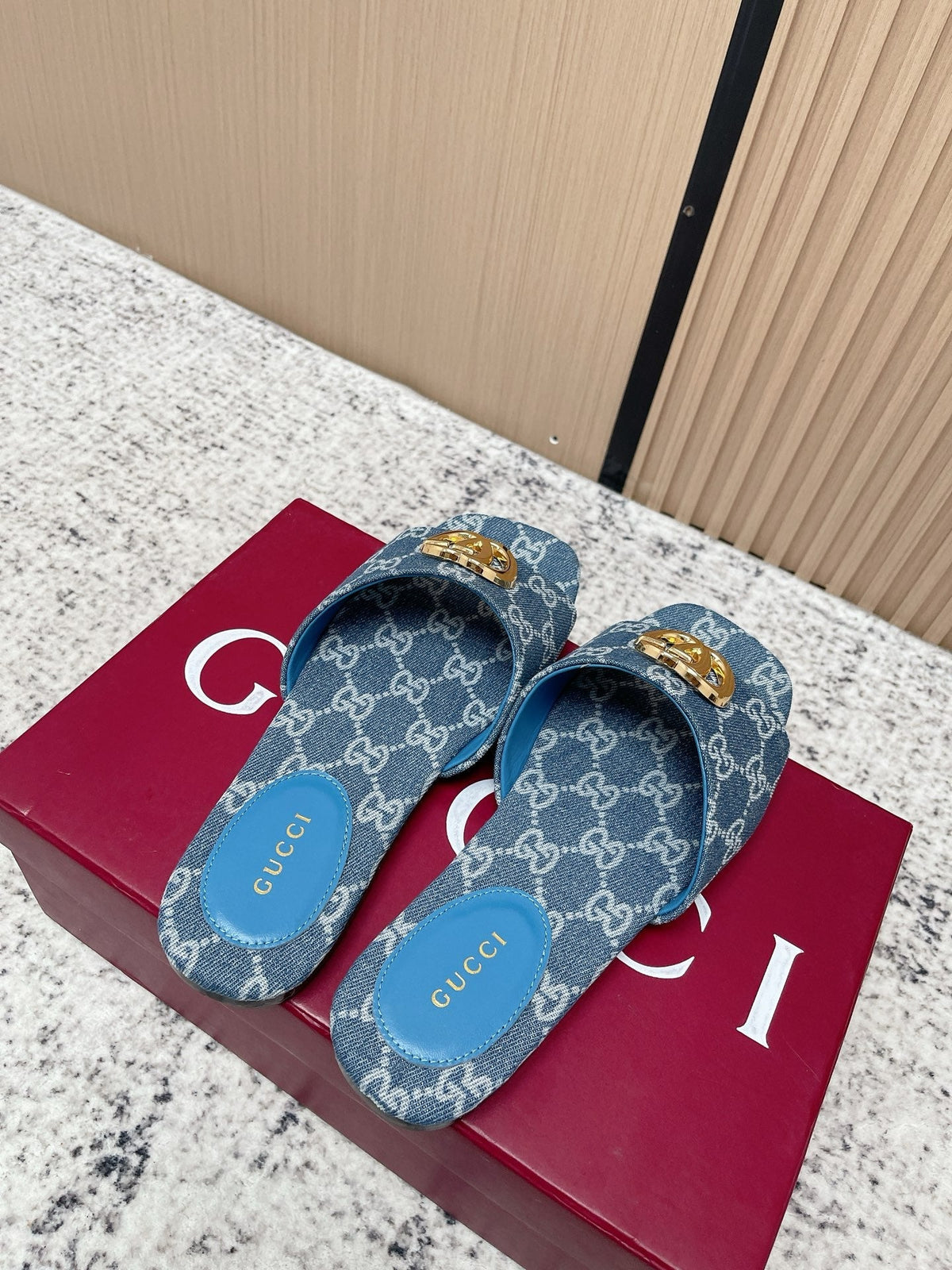 26S SLIDE SANDAL IN BLUE DENIM mysite