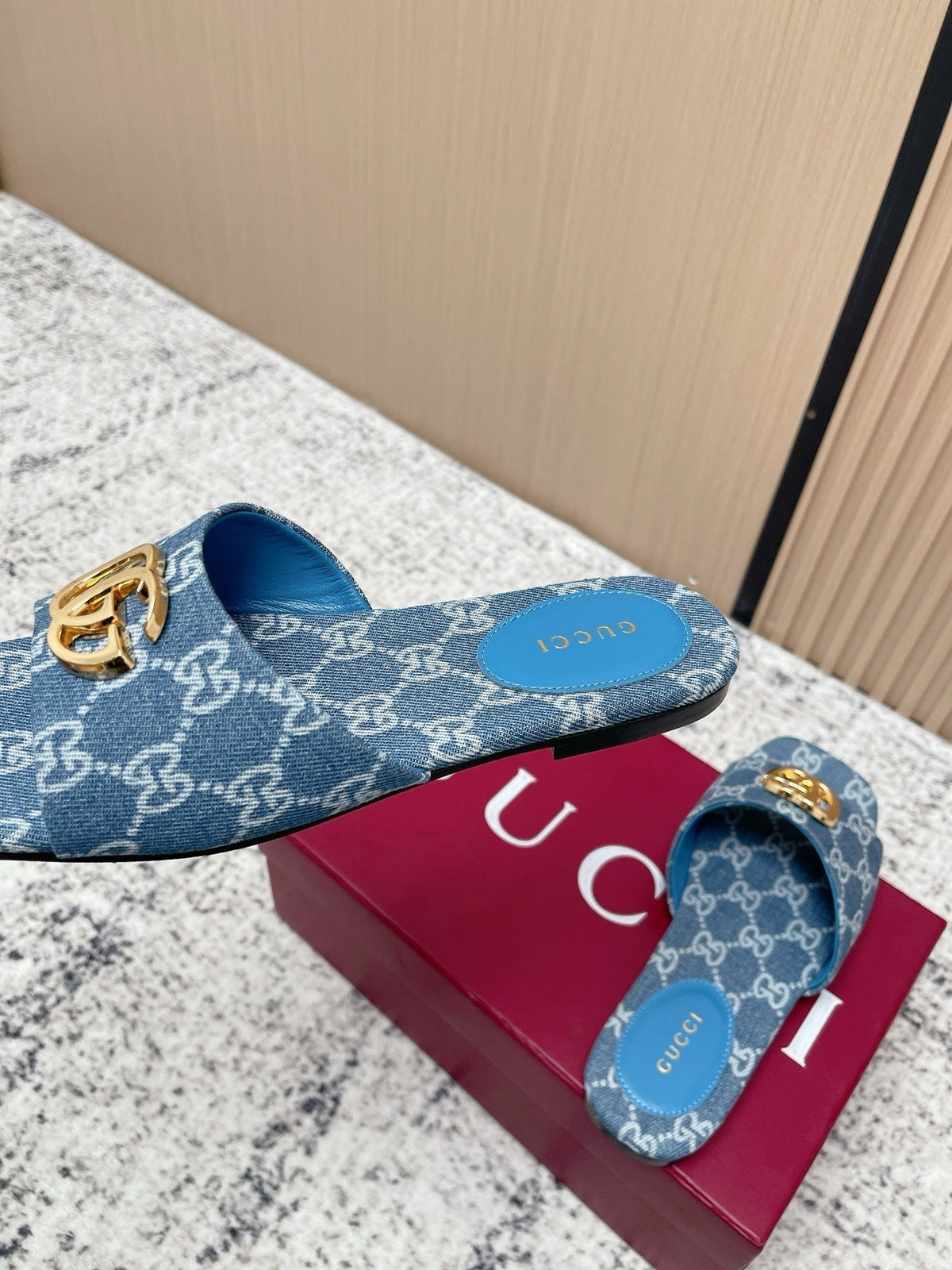 26S SLIDE SANDAL IN BLUE DENIM mysite