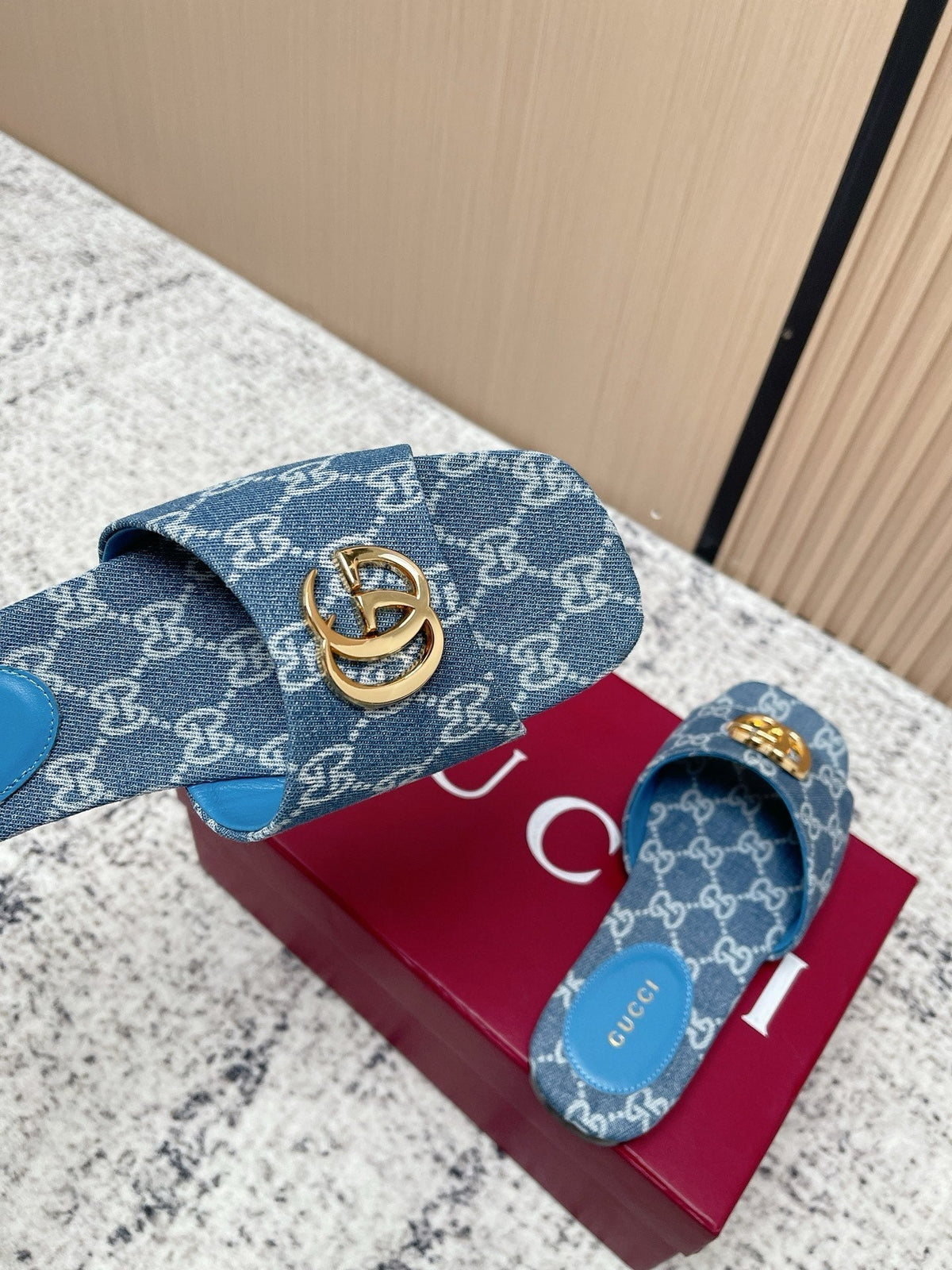 26S SLIDE SANDAL IN BLUE DENIM mysite