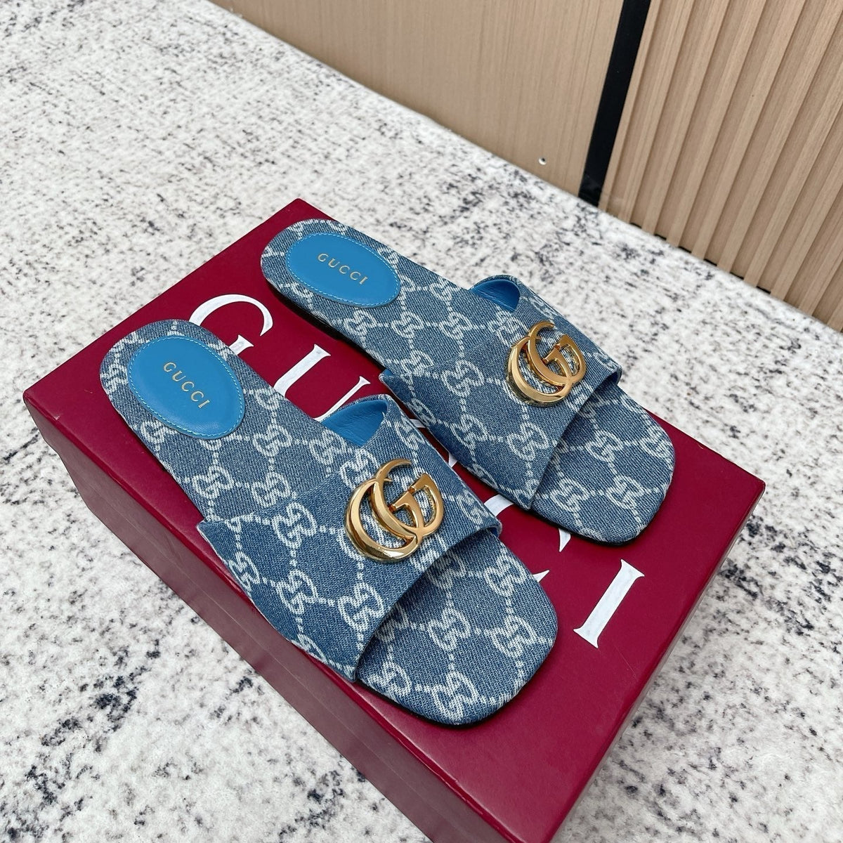 26S SLIDE SANDAL IN BLUE DENIM mysite