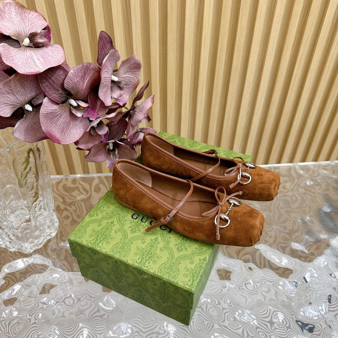 BALLET FLAT IN BRONZE BROWN SUEDE WITH SILVER HARDWARE mysite