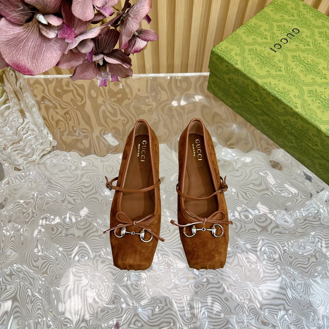 BALLET FLAT IN BRONZE BROWN SUEDE WITH SILVER HARDWARE mysite