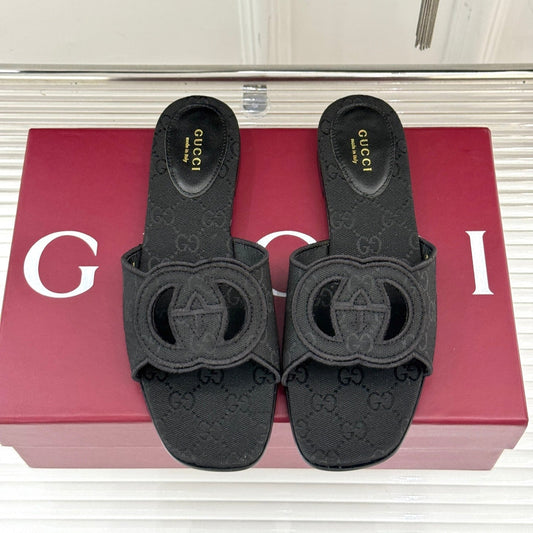 SLIDE SANDALS IN BLACK FABRIC EMBOSSED LOGO STYLE 1 mysite