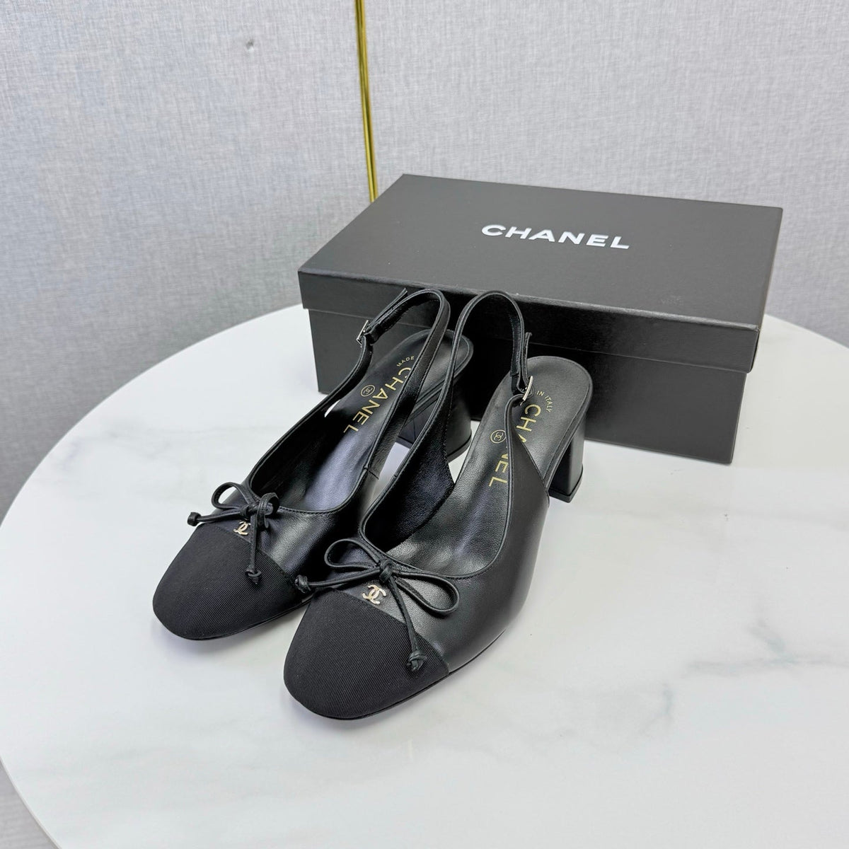 CHANEL 26S SLINGBACK HEELS 45 MM IN BLACK LAMBSKIN AND FABRIC mysite