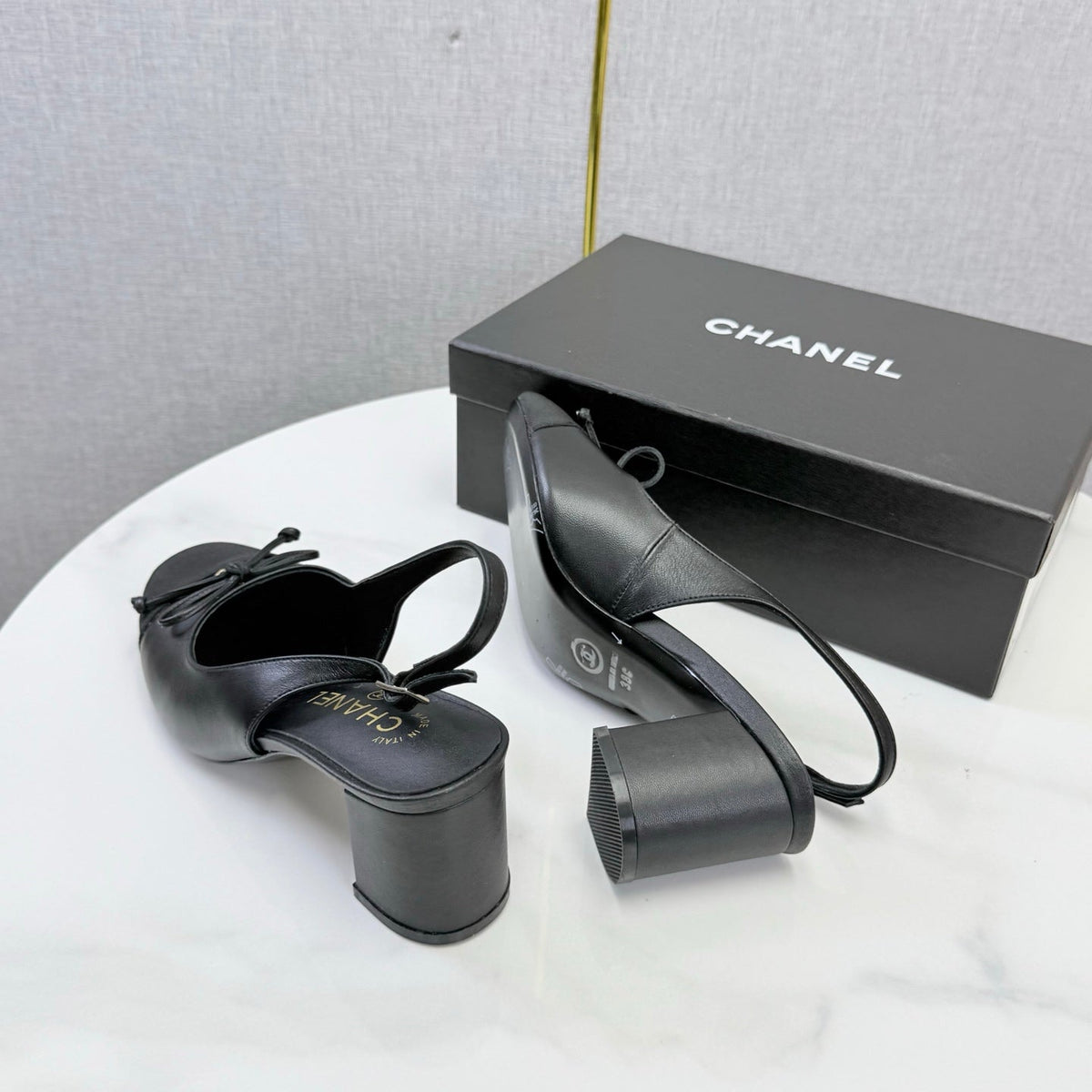 CHANEL 26S SLINGBACK HEELS 45 MM IN BLACK LAMBSKIN AND FABRIC mysite