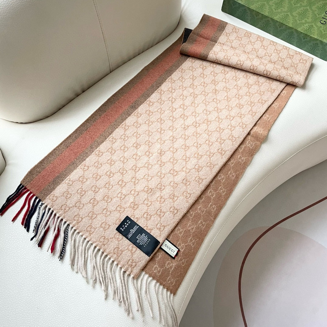 SCARF 200 CM IN PEANUT BROWN MONOGRAM CASHMERE  399766 mysite