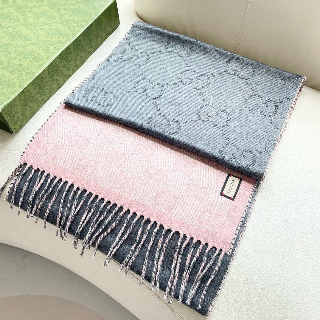 SCARF 195 CM IN SHARK GRAY AND LIGHT PINK CASHMERE 401404 mysite
