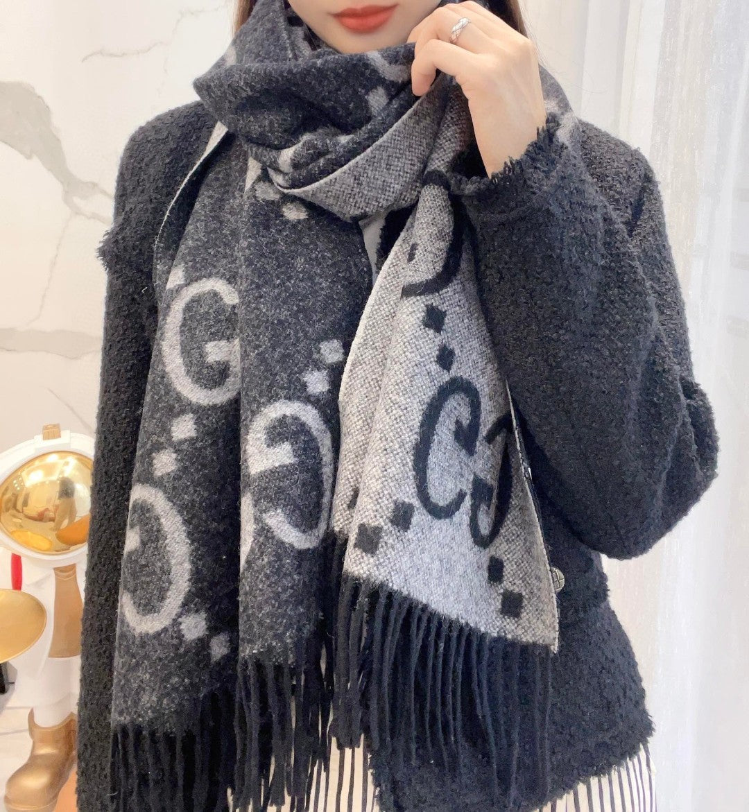 SCARF 200 CM IN BLACK MIX LIGHT GRAY CASHMERE 396377 mysite