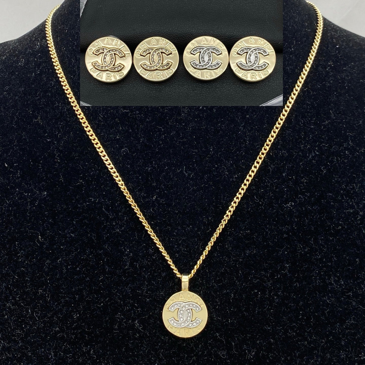 Cute Button Earring Stud & Necklace 2 Set mysite