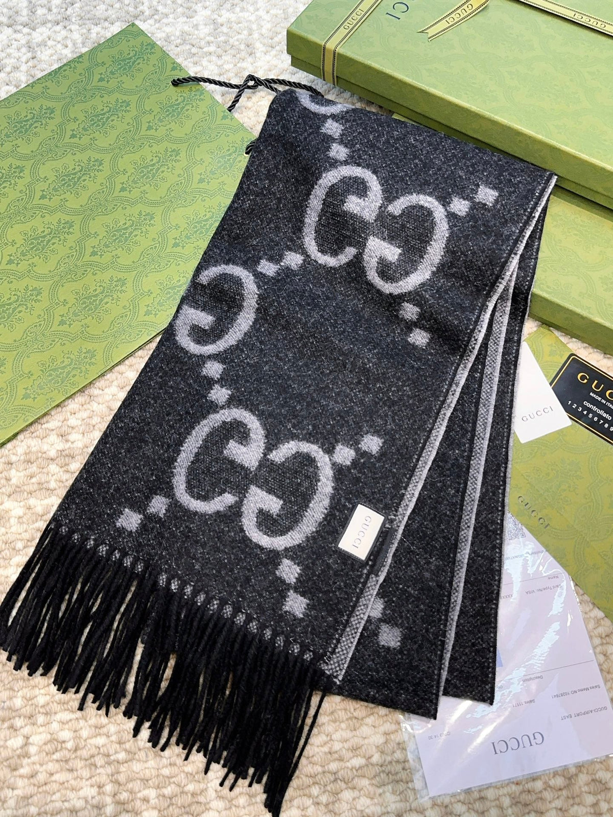SCARF 200 CM IN BLACK MIX LIGHT GRAY CASHMERE 396377 mysite