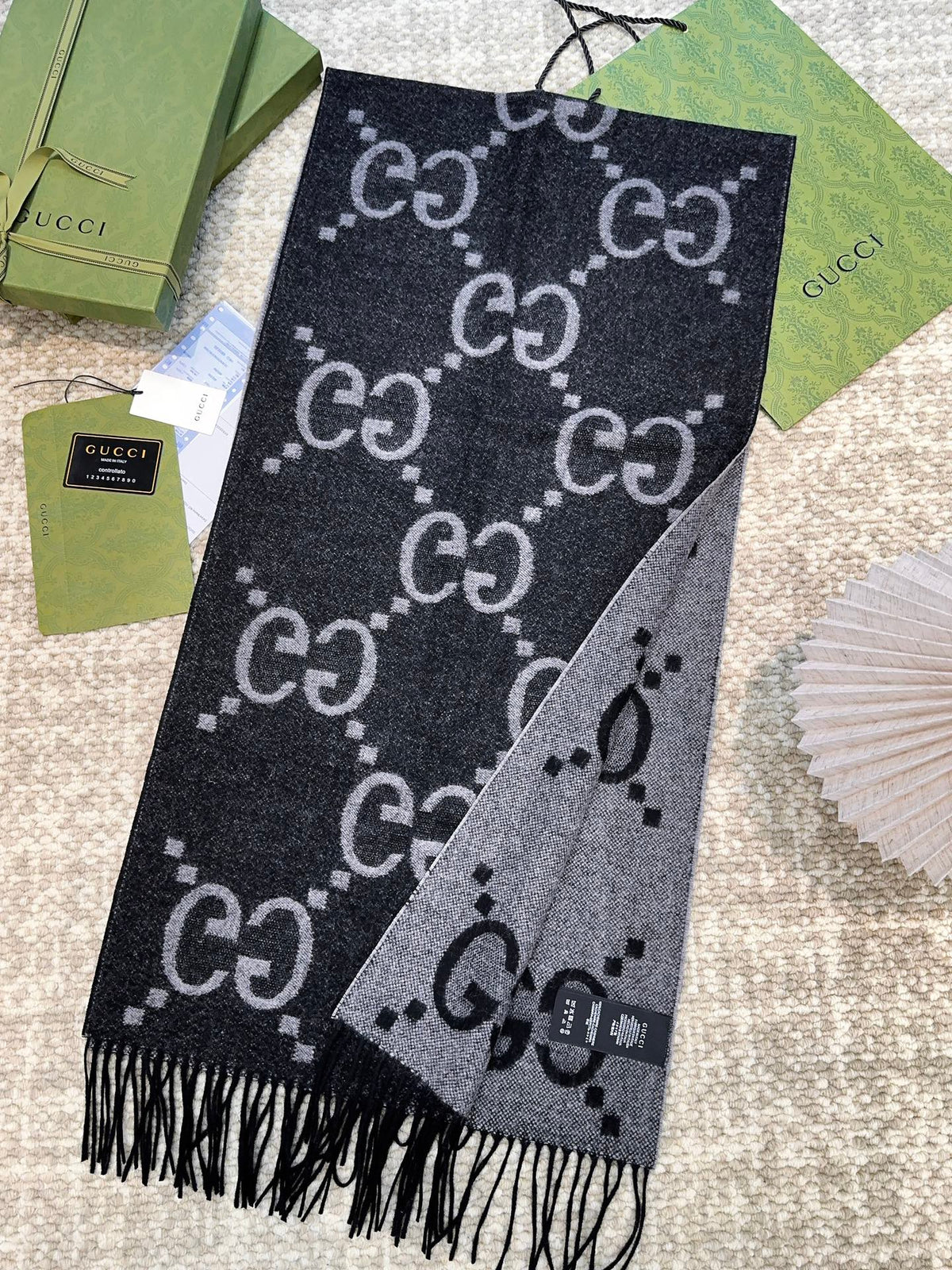 SCARF 200 CM IN BLACK MIX LIGHT GRAY CASHMERE 396377 mysite