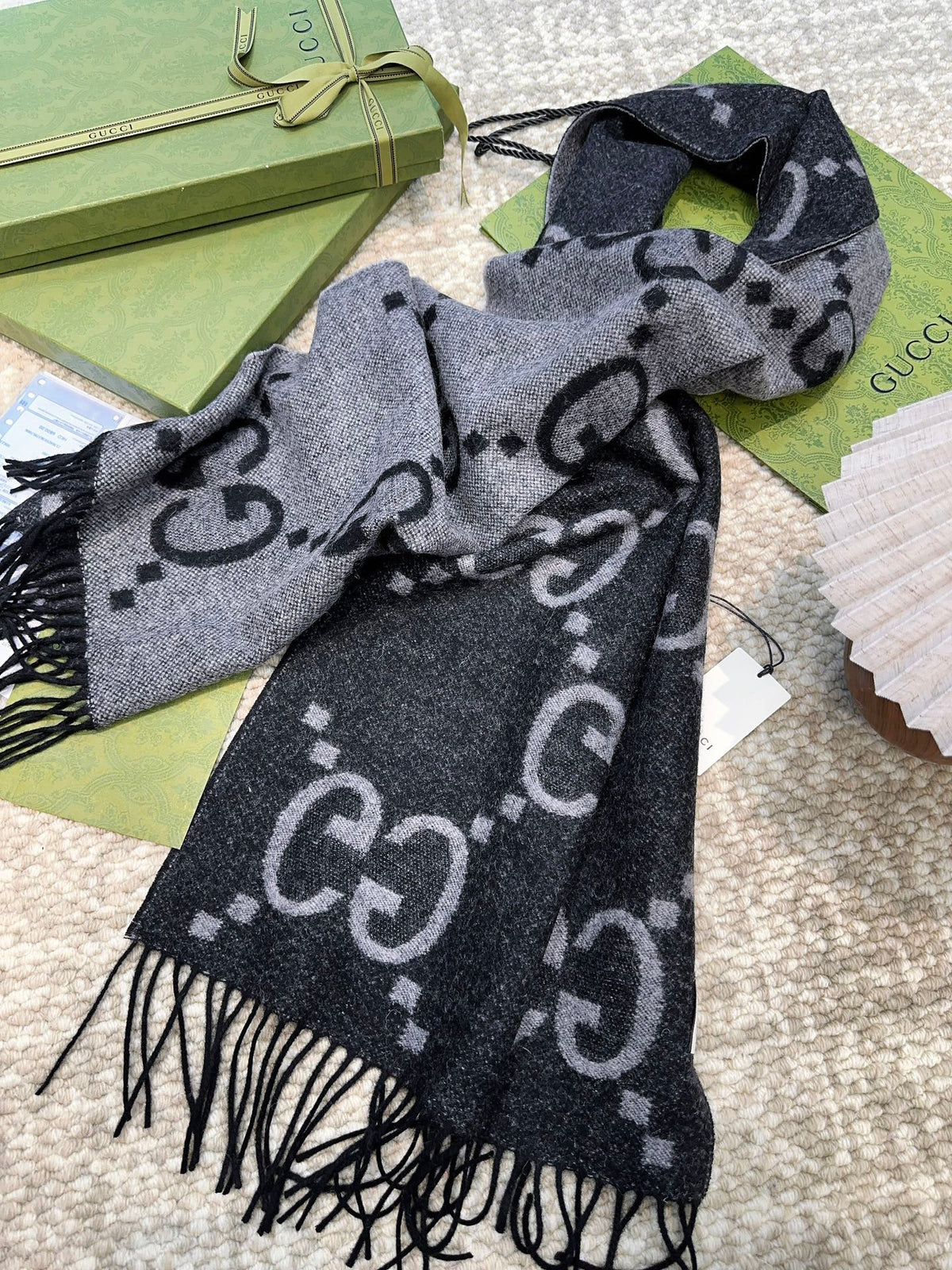SCARF 200 CM IN BLACK MIX LIGHT GRAY CASHMERE 396377 mysite