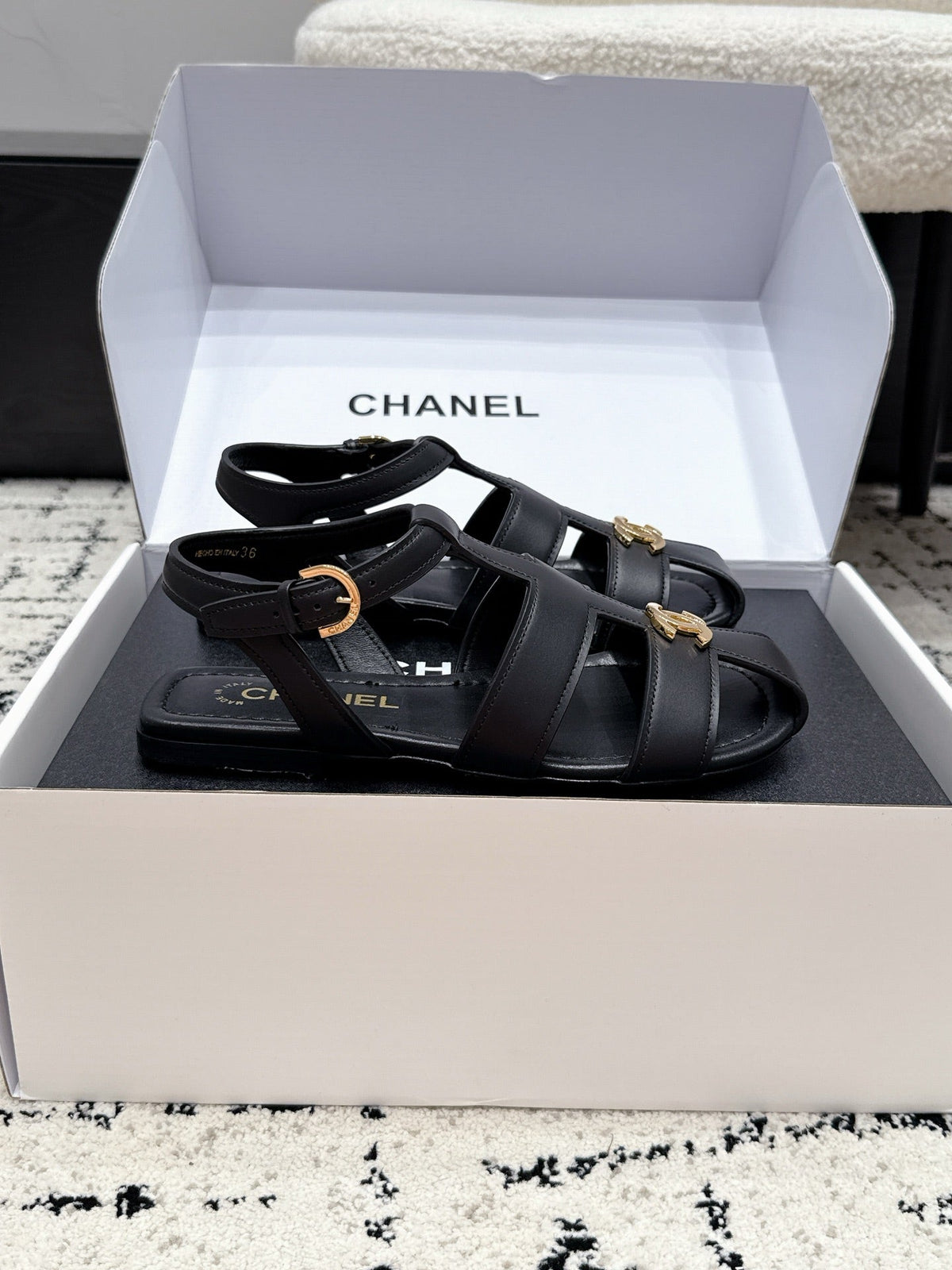 26S SANDALS IN BLACK CALFSKIN WITH GOLD HARDWARE mysite