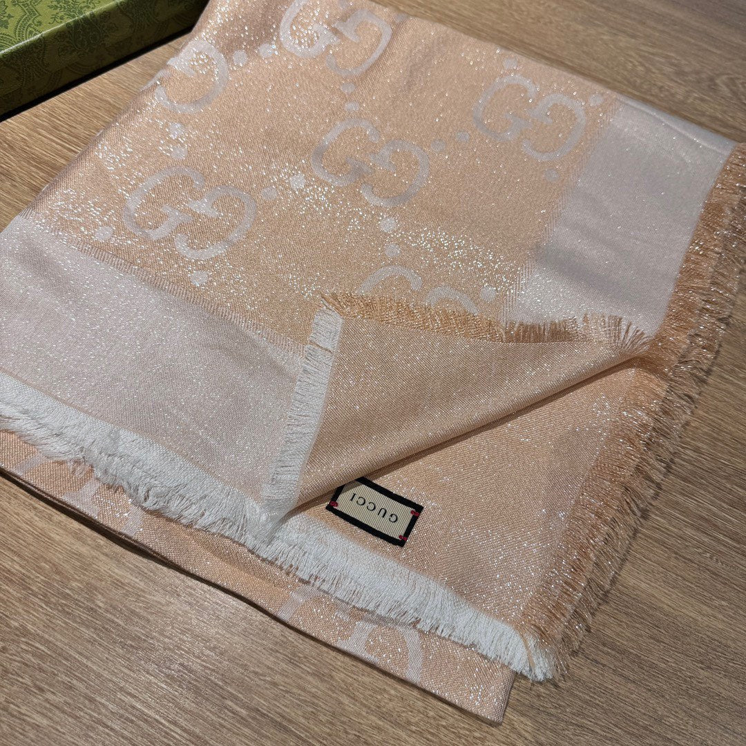 JACQUARD SILK WOOL SHAWL 140 CM BISQUE BEIGE 401261 mysite